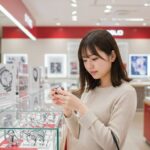 ビックカメラでロレックスの品定めをしている女性