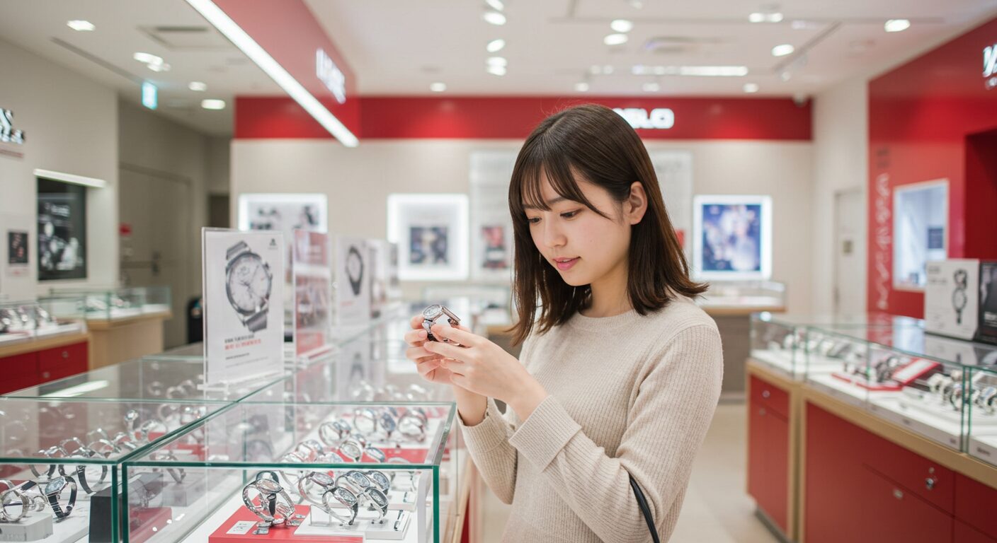 ビックカメラでロレックスの品定めをしている女性